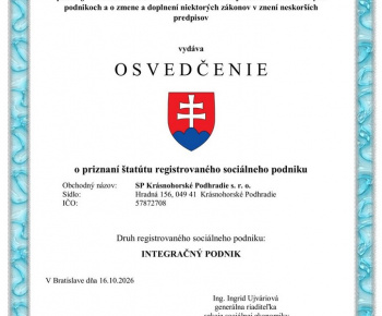 Aktuality / Spoločnosť SP Krásnohorské Podhradie s. r. o. získala štatút registrovaného sociálneho podniku - foto