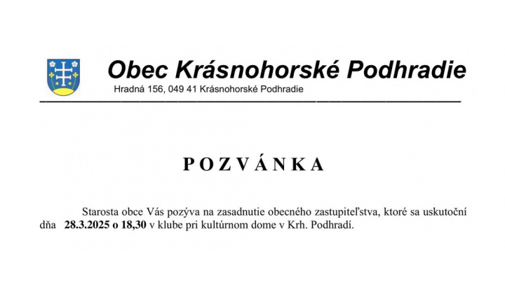 Pozvánka na zasadnutie obecného zastupiteľstva