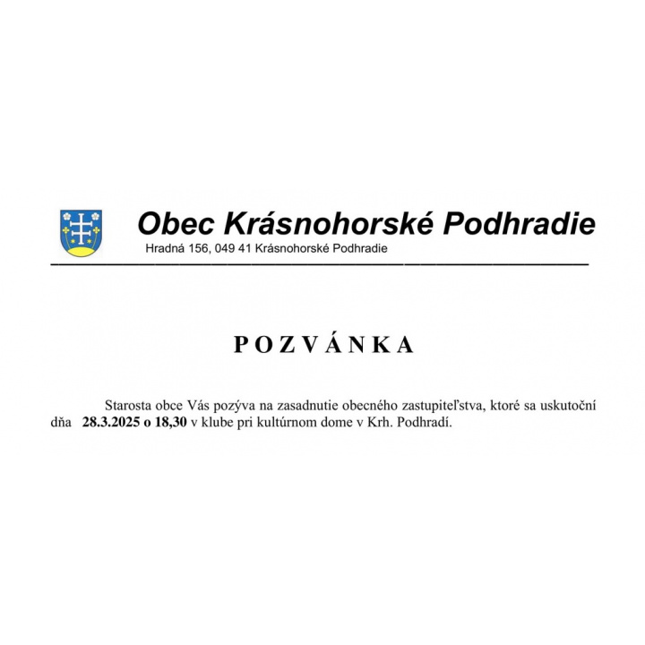 Pozvánka na zasadnutie obecného zastupiteľstva